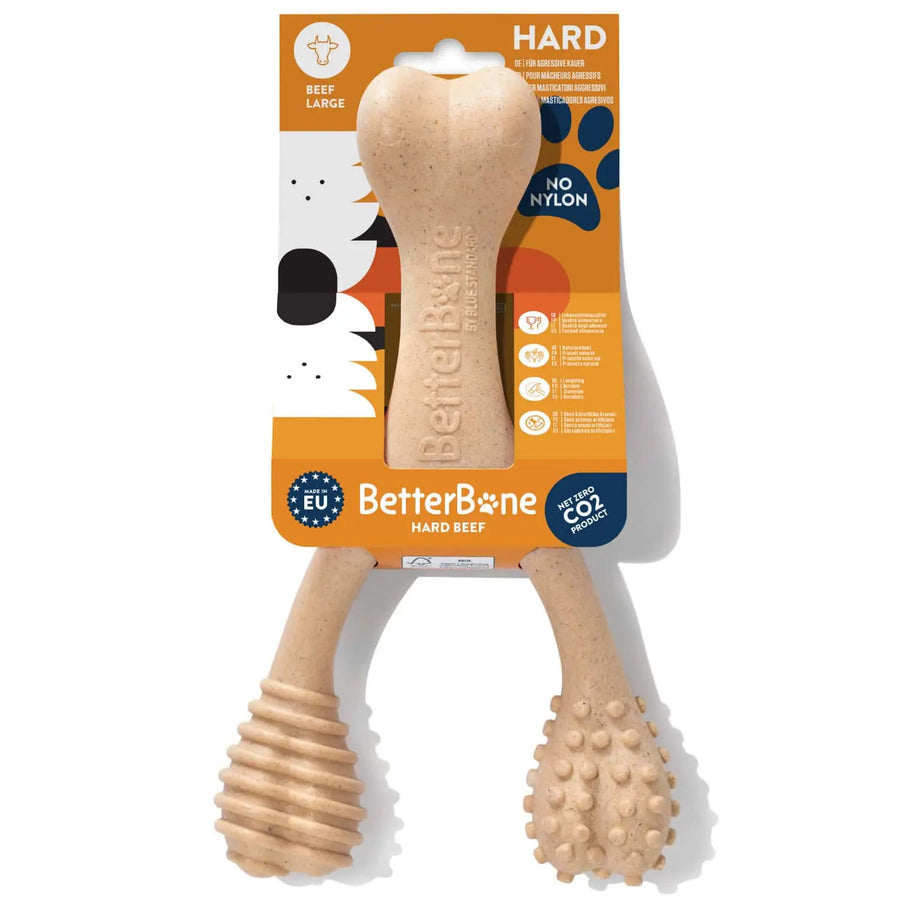 BetterBone Hundespielzeug zum Kauen - Large / Hard / Beef (LHB) Kauknochen Hund -  Nylon- & GMO-frei auf Zellulosebasis - Kauspielzeug splitterfrei & hypoallergen BetterBone