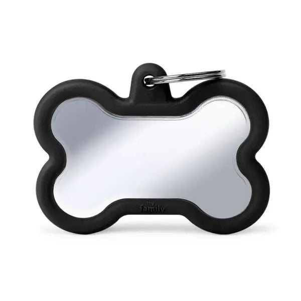 Bone Chrome Plated Brass ID Tag für Hunde in schwarz MyFamily