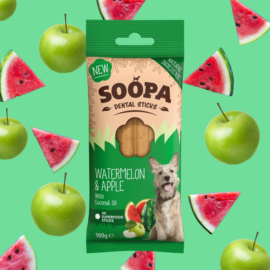 Watermelon- und Apfel-Zahnsticks für Hunde Soopa Europe