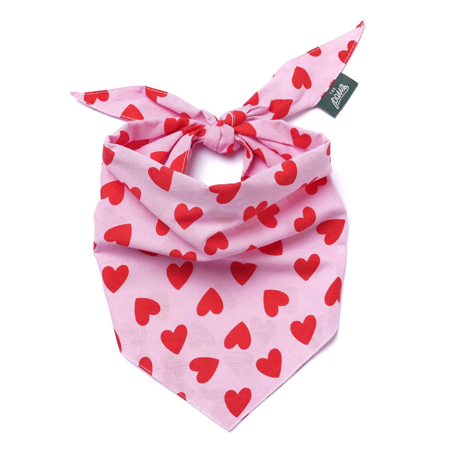 Lovesong Hundebandana mit Liebesherzen auf rosa Baumwolle The Paws