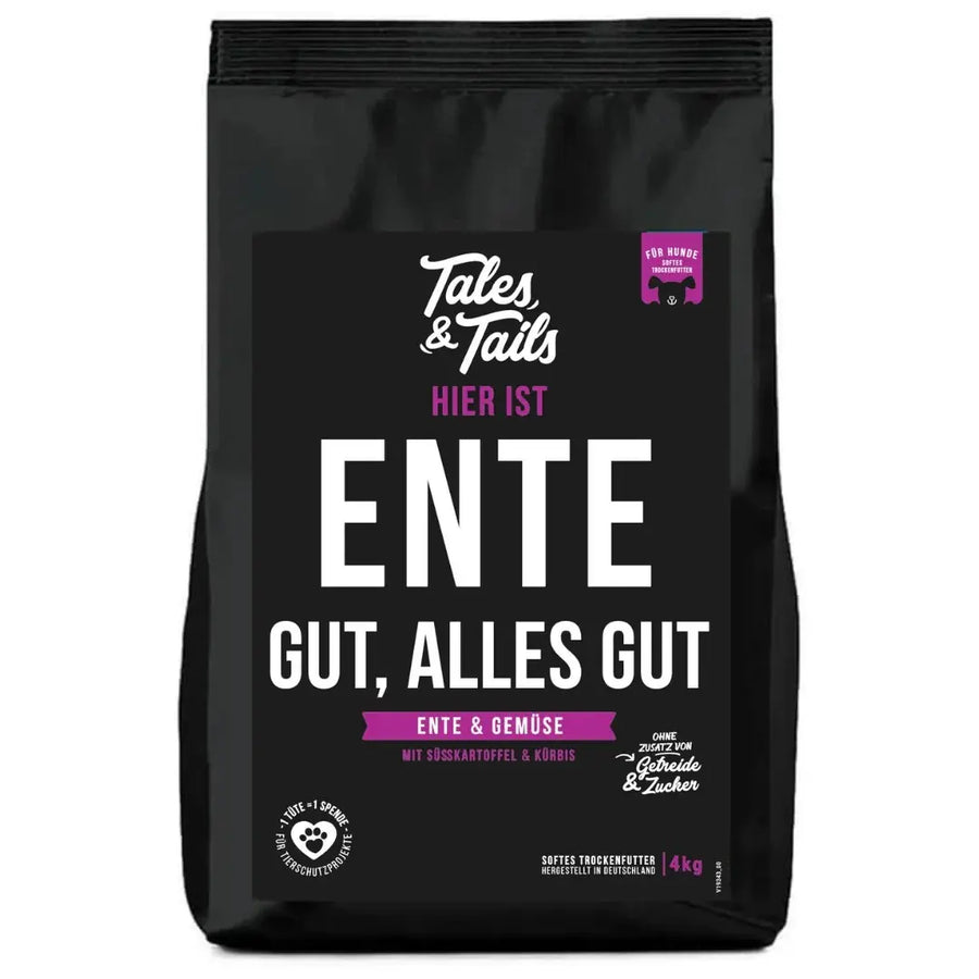 Ente Gut, Alles Gut - softes Hunde-Trockenfutter mit 70% Ente Tales & Tails