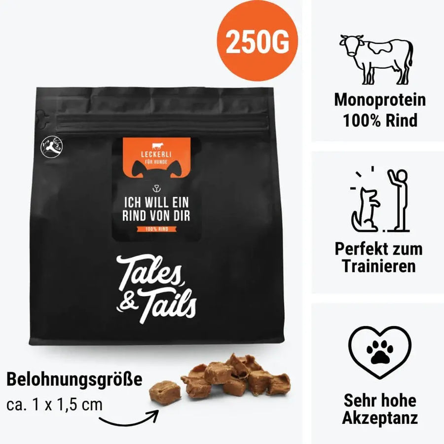Ich will ein Rind von Dir - Hunde-Leckerlis 250 Gramm Tales & Tails